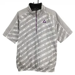 ルコックゴルフ 半袖中綿ブルゾン グレー×白 英字総柄 ハーフジップ メンズ L ゴルフウェア le coq sportif
