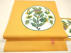 平和屋着物●本加賀友禅　瀬戸算　塩瀬　九寸名古屋帯　型染　向かい鳥更紗花文　正絹　逸品　DAAZ4197cm 平和屋着物○本加賀友禅 瀬戸算 塩瀬 九寸名古屋帯 型染 向かい鳥更紗