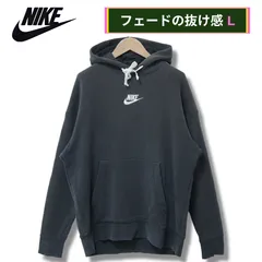 ナイキ NIKE センタースウッシュ パーカー L ブラック ソロスウッシュ ロゴ刺繍 フェード 裏毛パイル 90s風 スウェット フーディー ストリート Y2K スポーツミックス 古着 D4070