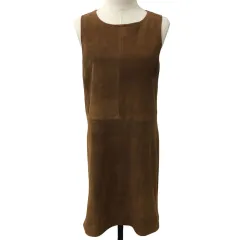 ユナイテッドアローズ UNITED ARROWS ワンピース Iライン ミニ レザー スエード ノースリーブ 40 茶 ブラウン