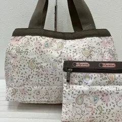 5847　LeSportsac　レスポートサック　トートバッグ　 モリー　レオパード　ヒョウ柄　ペイズリー　 総柄　ピンクベージュ系　ナイロン　軽量　 ポーチ付き　レディース