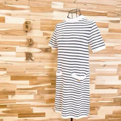 【ザラ】コットン編み込み サマーニット ワンピース ボーダー マリン S 白×紺