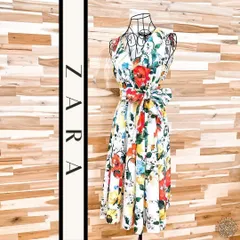 希少【ザラ】カラフル フラワー ノースリーブ ロング ワンピース 花柄 S 白