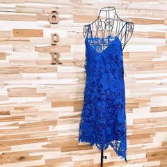 未使用【ザラ】花柄 刺繍 総レース キャミ ワンピース アシンメトリー S 青