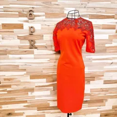 未使用タグ付き【ザラ】花柄 刺繍 レース ドッキング ワンピース XS 赤レッド