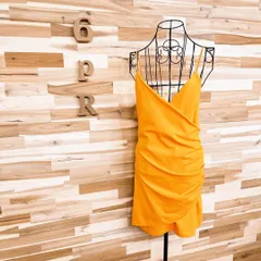 未使用タグ付き【ザラ】ミニ キャミ ワンピース シャーリング 無地 L オレンジ