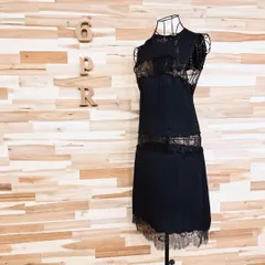 希少【ザラ】フラワー レース ノースリーブ ニット ドレス ワンピース M 黒