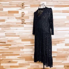 【ザラ】透け感 フィッシュテール 総レース Vネック ロング ワンピース M 黒