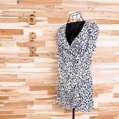 【ザラ】ベロア 3D アニマル柄 シフォン ミニ ラップ ワンピース XS白×黒