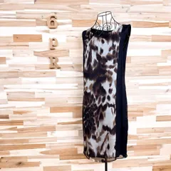 【ザラ】シフォン デザイン 切り替え ノースリーブ ワンピース XL 茶×黒