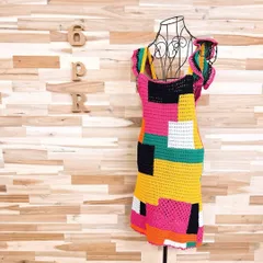 未使用/希少【ザラ】カラフル パッチワーク キャミ ワンピース かぎ針編み S