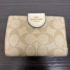 ▪️COACH コーチ シグネチャー ミディアムコーナージップウォレット 2つ折り財布 小銭入れ ライトベージュ レディース