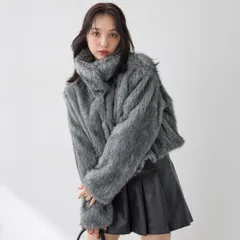 INGNI イング マグネットボタン スタンドカラー エコファーコート アウター フェイクファー ジャケット コート ショート丈 グレー 毛皮 ファーコート 1254-400023