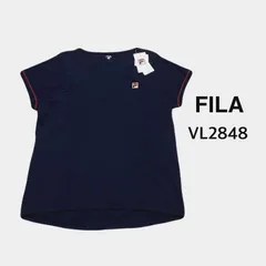 【訳あり・新品タグ付き】 FILA フィラ サッカーストライプ ラウンドネックシャツ VL2848 吸水速乾 UVカット フィラネイビー レディース 半袖 刺繍ロゴ テニス スポーツ  ポリエステル/綿