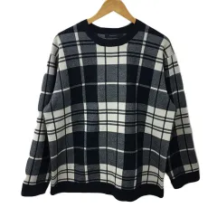 レイジブルー RAGEBLUE セーター ニット クルーネック プルオーバー チェック 長袖 L 黒 白 ブラック ホワイト