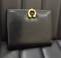 ★NA04826 GUCCI グッチ ホースシュー 二つ折り財布 ブラック ゴールド