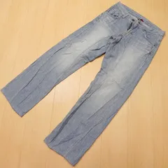 )608★ 日本製 EDWIN エドウィン 503SS 綿 麻 ライトブルー デニムパンツ 30×33 ユーズド加工 ジーンズ ジーパン 古着