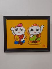 ハッピーあっぷるちゃん 油絵 画家 小楠アキコ作品 20×20cm キャンバス