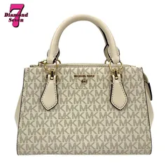 【中古】【美品】MICHAEL KORS マイケルコース MK 32S2G6AC1V 2way ハンドバッグ ショルダーバッグ レザー 白 ホワイト グレー ブランド ロゴ  鞄 カバン バッグ ミニバッグ  ゴールド金具 肩掛け 斜め掛け  レディース ⓪