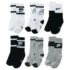 ナイキ ジュニア 靴下 6足組 17-21cm NIKE 6P Dri-FIT リトルキッズ レトロ クルーソックス 6足セット アーチサポート スポーツソックス 子ども用  子供  白 ドライ 速乾 クルー丈 くつ下  nike /NN0543