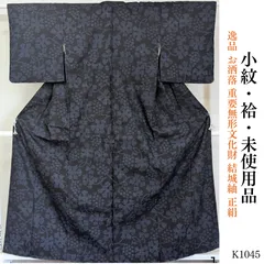 未使用品 逸品 お洒落 重要無形文化財 結城紬 正絹 小紋　K1045