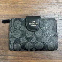 ▪️【美品】COACH コーチ シグネチャー ミディアムコーナージップウォレット 2つ折り財布 小銭入れ ブラック レディース