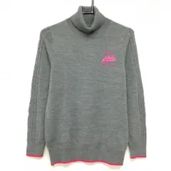 アディダス タートルネックセーター グレー×ピンク 袖ケーブル編み ウール混 ニット  レディース L/G ゴルフウェア adidas