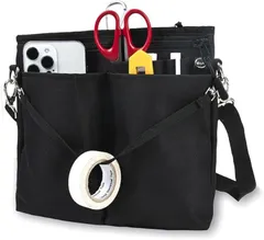 CARRY ALL BEFORE ONE 3WAY 多機能ウエストポーチ ナースポーチ マチ付き 9ポケット 作業ポーチ 仕事用ウエストバッグ カラビナ ウエストベルト ショルダーベルト ペン・文具差しバンド付き 撥水 (ブラック,  Sサイズ)