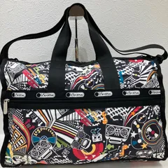 5941　LeSportsac　レスポートサック　ボストンバッグ　 2way　旅行　ミディアムウィークエンダー　 肩がけ　斜めがけ　紐調節可能　HIPHOP　総柄　 ブラック系　黒系　ナイロン　軽量　レディース