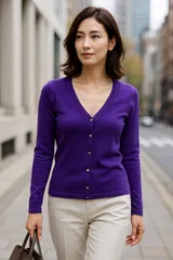 【送料無料】Vネックカーディガン パープル M相当 青み紫 きれいめ