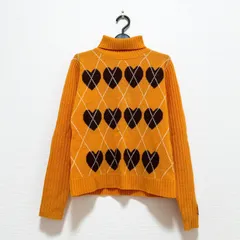 DAISY LOVERS デイジーラヴァーズ アーガイルニット セーター ハート オレンジ ブラウン タートルネック ロゴワッペン L 160cm 長袖 秋冬 平成女児 平成ギャル Y2K グランジ Archive 00s