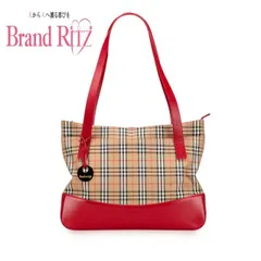 中古 バーバリー ノバチェック シャドーホース ハンドバッグ トートバッグ ベージュ レッド ABランク キャンバス レザー レディース BURBERRY  【送料無料】【名谷店】