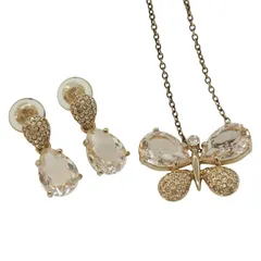 Swarovski スワロフスキー バタフライ ネックレス イヤリング 2点セット GP レディース 中古