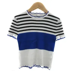 ザラ ZARA KNIT リブニット カットソー 半袖 ラウンドネック ボーダー柄 S マルチカラー 白 ホワイト /YS26
