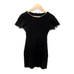 ザラ ZARA リブニットワンピース ミニ丈 半袖 ラウンドネック 無地 M 黒 ブラック /SY50