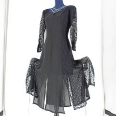 美品 日本製社交ダンス衣装】ワンピース ドレス SEKINE 黒 赤 ブラック