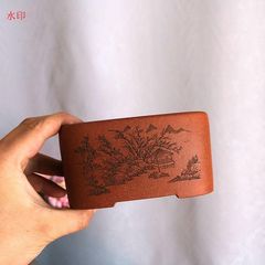 中国宣興鉢・盆栽鉢・ 四方鉢・ 山水画 ・漢詩・ 陶器 - メルカリ
