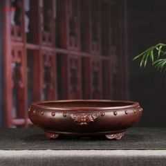 中国宜興 紫砂 孫偉盆芸 在銘 盆栽 花鉢 無傷 植木鉢 朱泥 WWTT164
