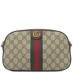 グッチ GUCCI ショルダーバッグ オフィディア スモール クロスボディバッグ GGスプリームキャンバス レザー ベージュ×エボニー ゴールド金具 茶 緑 赤 シェリーライン  ‎752591 【保存袋】【中古】