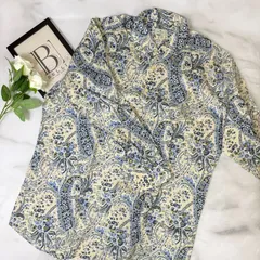 【 鑑定済み 】エトロ コットンシャツ XLサイズ ベージュ ブルー 水色 ペイズリー柄 長袖シャツ 211-13190-4721