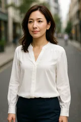 【送料無料】白ブラウス とろみ素材 長袖 きれいめ M 通勤服　オフィス