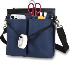 CARRY ALL BEFORE ONE 3WAY 多機能ウエストポーチ ナースポーチ マチ付き 9ポケット 作業ポーチ 仕事用ウエストバッグ カラビナ ウエストベルト ショルダーベルト ペン・文具差しバンド付き 撥水 (ネイビー,  Sサイズ)