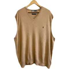 Polo Ralph Lauren ポロ ラルフローレン コットンニットベスト Ｖネック ワンポイントロゴ 刺繍 ベージュ 3XB BIG ビッグサイズ No.L237