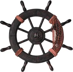 Archnote 舵輪 インテリア 木製 壁掛け オブジェ マリンハンドル 装飾 45cm