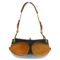 LOEWE (ロエベ) アナグラム ターンロック ワンショルダーバッグ ハンドバッグ ブラック×オレンジ ゴールド金具 レザー×スエード