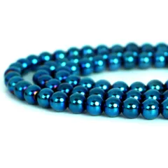 ○1連販売○ヘマタイト ブルーメタリック【丸玉】8ｍｍ【天然石 ビーズ パワーストーン】