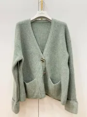 ミント色 ウールカシミヤ ニットカーディガン 2回着用