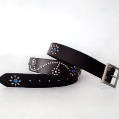 ⭐️HTC⭐️クリアレッド×シルバースタッズ⭐️ナローベルト ⭐️ブラックレザー(茶芯) ⭐️HTC⭐️クリアレッド×シルバースタッズ⭐️ナローベルト