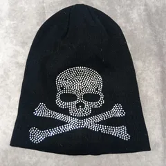 Y2K ドクロ　ラインストーン　ビーニー　ニット帽　スカル柄　髑髏　ブラック　帽子