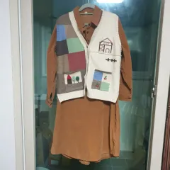 パッチワーク ニット ベスト ブラウン ONE PIECE セット